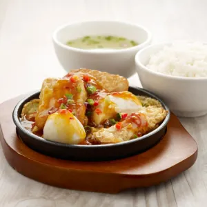 Hot Plate Spicy Yong Tow Foo w/ Rice 铁板麻辣酿豆腐 + 饭