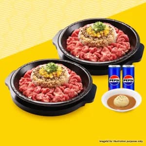 2 Jumbo Beef Pepper Rice Bowl Set.