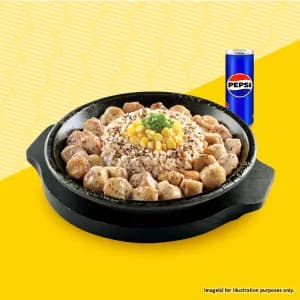 Jumbo Chicken Pepper Rice Bowl with Drink.