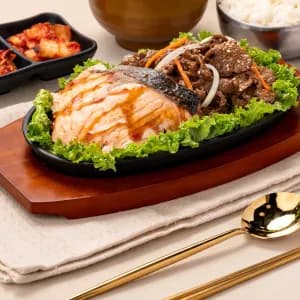 10 Grilled Salmon + Beef Bulgogi