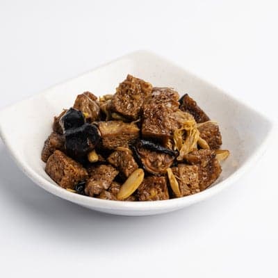 Stewed Beancurd Cubes with Honey Sauce and Mushroom 四喜烤麸
