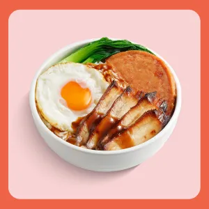 Prosperity Char Siew Rice Bowl Set w 8 Treasures Milk Tea