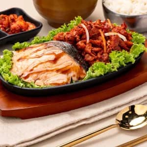 9 Grilled Salmon + Chicken Bulgogi