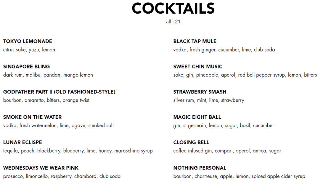 Cocktails Price