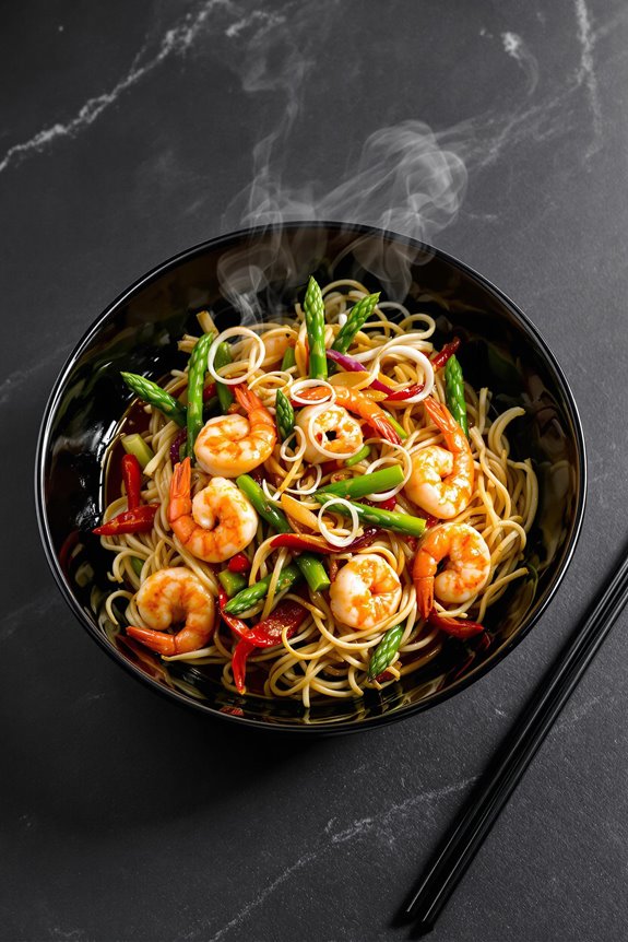Spicy Prawn Asparagus Noodles