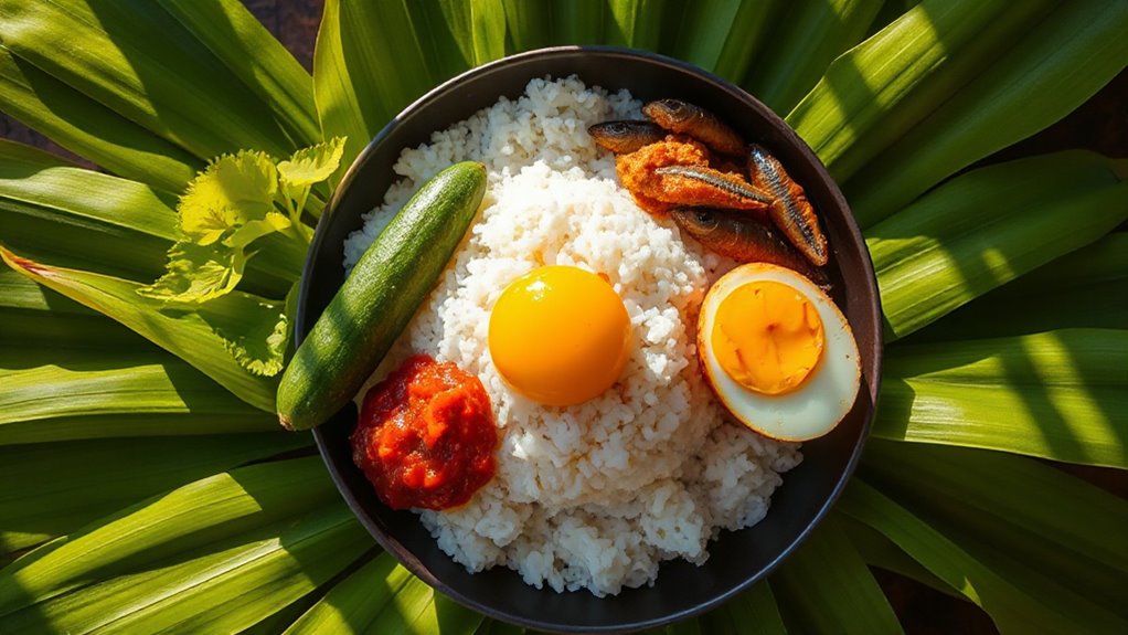 Authentic Coconut Rice Nasi Lemak Recipe 1 Coconut Rice And Toppings