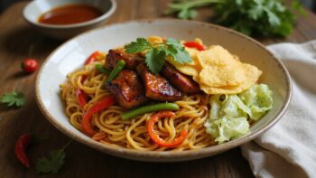 hokkien mee with bbq pork